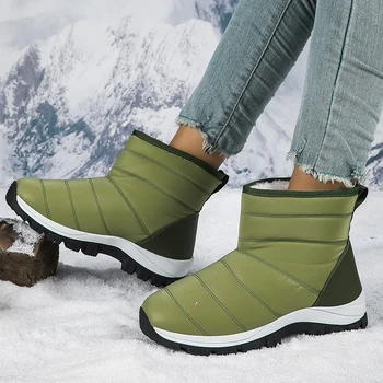 2023, Нови модни зелени топли дамски зимни обувки от плюш, Голям размер 42, непромокаеми обувки, дамски зимни обувки на платформа, без приплъзване за жени