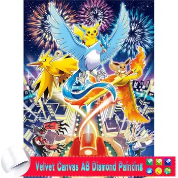 5D Сам AB Velvet Платно Диамантена Живопис Карикатура Pokemon кръст Бод Диамантена Бродерия Кръг на Стенно Изкуство Сватбен Декор