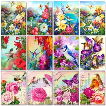 GATYZTORY Птици, картина с маслени бои от номера, набор от цветни животни, възрастни Пейзажи, платно, акрилна боя по номера, подарък ръчна изработка