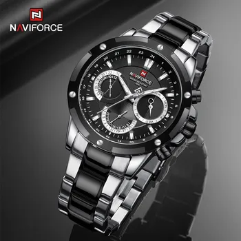 NAVIFORCE Ежедневни ръчни часовници за Мъже с дисплей ден и дата, Кварцов Оригинални спортни часовници е От неръждаема стомана, водоустойчив Relogio Masculino