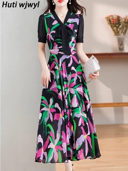 Годишният Случайни цветя шифоновый Плажен сарафан в стил Бохо с цветен модел, Дамски Елегантен, Луксозен монтиране на Дълга рокля 2023, Шик midi-рокли за бала