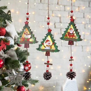 Дървена Коледно дърво, светещ окачване, Коледни прозорец, за украса на домашна сцена, Коледни украси, Премахване на