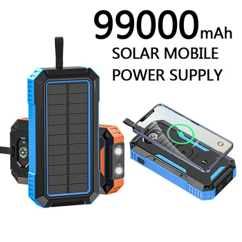 Захранване за слънчеви панели Безжична зареждане Слънчево зарядно устройство за телефон 99000 ма с кемпинговой лампа Зарядно устройство за мобилни телефони USB Power bank