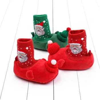Зимни обувки за новородено, Коледни Ботуши с мил Дядо Коледа от карикатура, Топли обувки, обувки Есен за разходки за новородено момичета
