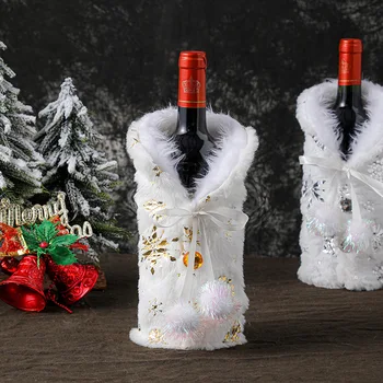 Капак за Коледната бутилка вино, Дълга Плюшен снежинка, Украса за Коледната маса за хранене Навидад, Украса за Новогодишната домашно парти