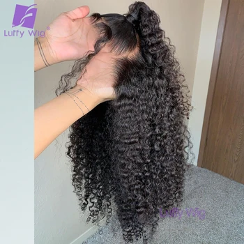 Къдрава перука, завързана 360 HD, Бразилски Перука от човешка коса Remy 13x6, бесклеевой перука пълна плътност 200 за черни жени LUFFY