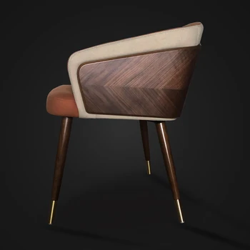 Модерни Трапезни Столове За отдих Прости Творчески Елементи Мебели за Дома, Скандинавски Ресторант Стол от масивно Дърво С Кожена Художествена Облегалка на Стол B