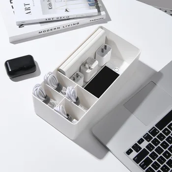 Настолна кутия за съхранение на кабел за данни, зарядно устройство, кабел за слушалки, кутия за сортиране и организации, чекмеджето, кошница за съхранение, пластмаса