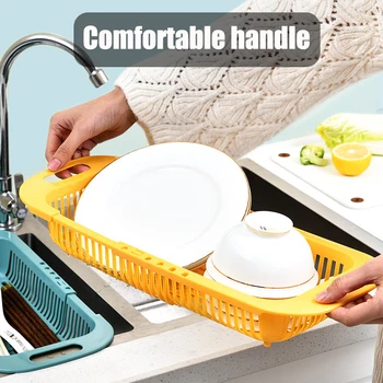 Регулируема дължина, кошница за източване на кухненската мивка, сушилни за съдове, притежателят на гъба за растителни сапуни, кухненски принадлежности, Органайзер, джаджи