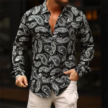 Риза с дълги ръкави 2023/мъжки Дрехи, Мъжки Пролетно Висококачествена Ежедневна риза с ревери, облегающая фигура, модерен Топ копчета