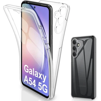 Силиконов калъф с пълно покритие 360 ° За Samsung Galaxy A54 5G A14 4G A14 5G A24 4G A34 5G A04 A04s, Прозрачен Хибриден Мек Твърд Калъф