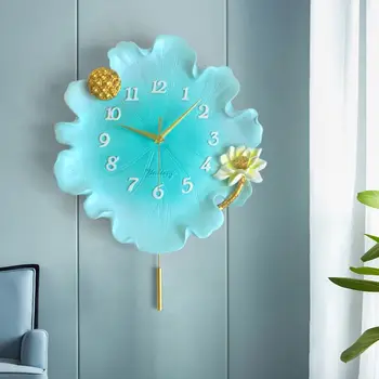 Творчески стенен часовник във формата на листа на лотос, модерен стенен часовник в хола, сънливи спалня, домашно момиче, рисунка, детска стая, художествени часовници, часовници