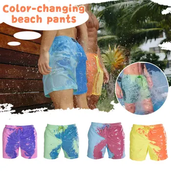 Шорти за плуване, сърф, Плажни панталони, които променят цвета, Мъжки Летни бързо съхнещи бански костюми, плажни панталони, които променят цвета, топли
