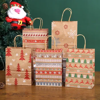 10шт Подарък пакет весела Коледа, Чанта от Крафт-хартия с Снежинками на Дядо Коледа, Коледни бонбони за кутии, опаковки за Новогодишната партита, чанта