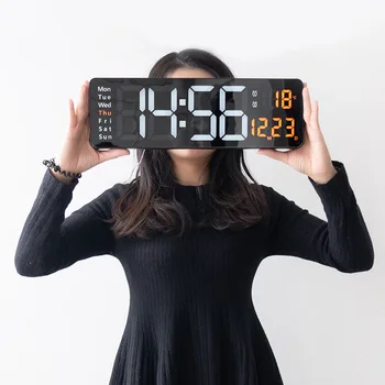 13-Инчов 16-цолови големи led дигитални стенни часовници с дистанционно управление, температура, Дата, Седмица, Таймер, Двоен будилник
