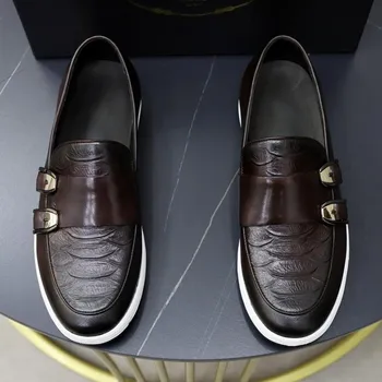 2023 Класическа Нова Луксозна мъжки ежедневни обувки от естествена кожа В английски стил, високо качество на лоферы на равна подметка, Мъжки бизнес обувки за шофиране 45