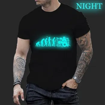 2023 Нова светещ мъжка тениска с графичен дизайн Барабанистът Evolution, лятна тениска, ежедневни тениски, Мъжки блузи, Градинска дамски дрехи