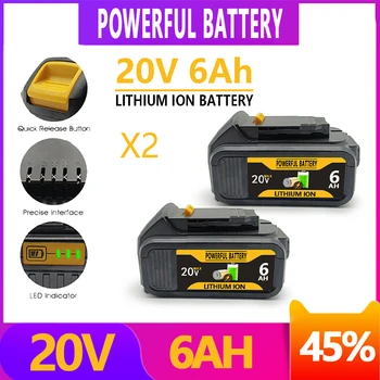 20V 6.0 Ah Сменяеми литиево-йонна батерия, съвместима за електрически инструменти Dewalt 18V MAX 18650 със зарядно устройство DCB200