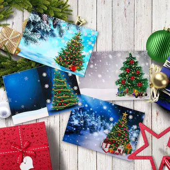 4 бр. Коледни картички, Картичка с Коледна елха, Покани за парти, Подаръци, Коледна Картичка, Подаръци за годишнина, пощенска Картичка