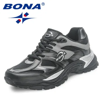 BONA 2023 Нови дизайнерски Обувки от лека вкара платове, дишащи Екшън-кожа, Мъжки дишащи обувки за бягане дантела, Мъжки маратонки