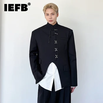 IEFB Нов Китайски Костюм С висока яка, палта, Trend Мъжки Красива Блейзър в Корейски стил, Уличен Нишевый Дизайн, Всекидневни Жилетка Tide 9C1194