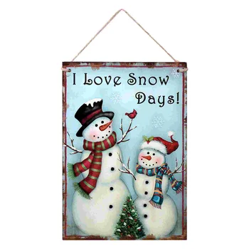 Дървен Декор Коледна Дървена Табела Снежен човек Подвесная Знак Обичам Снежните дни Врата Табела Коледен Венец Означения за Коледно Парти