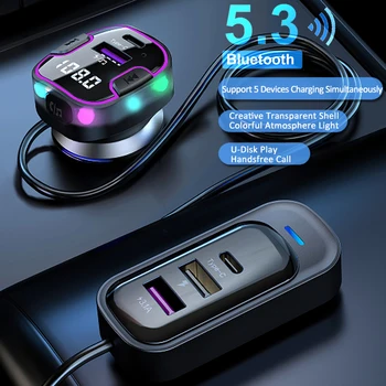 Зарядно устройство за бързо зареждане, Адаптер за запалката на Bluetooth 5.3 USB Type C, бързо зарядно устройство PD QC3.0 за Iphone Samsung Xiaomi
