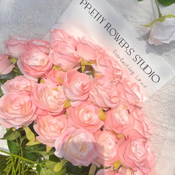 Изкуствени рози Имитация на букет Украса Висока красотата САМ Подарък за снимки Разпокъсани льдисто-сини декоративни цветя за хол