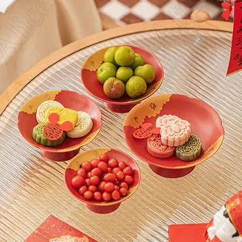 Керамични Висока Плодови Чиния в Дворцов стил, Чинии за предястия с шарени Журавля в китайски стил, Чай маса, Тенис на тавата за печене, Интериор на масата за хранене