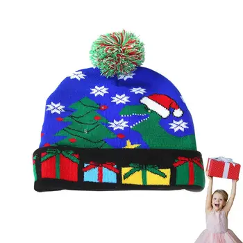 Коледни шапки със светодиоди Коледна шапка с подсветка Вязаная вълнена шапка с led подсветка Дизайн Създава Коледно настроение Приятна на допир