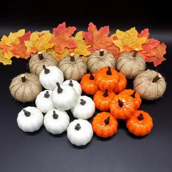 Комплект бижута от изкуствена тиква, Празничен декор за Деня на Благодарността, Реалистичен комплект от изкуствена тиква с кленовыми листа и желудями за дома