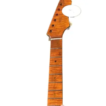 Лешояд китара Тигър Flame Maple 21Fret 25,5 инча, Тъмно-Жълта Перлена инкрустация на точки, направи си сам