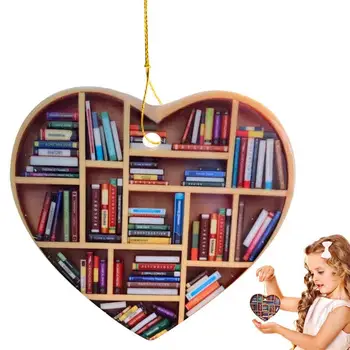 Любовта към четенето, Коледен орнамент, по-ярък цвят, висулка във формата на сърце, Дървени книга, устойчив на абразия Фестивален окачен декор за