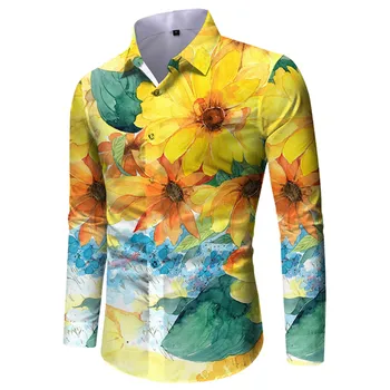 Мъжка риза с цветен графичен принтом и яка-часова, Градинска Дрехи с дълъг ръкав и принтом, Модерен Дизайнерски Ежедневни Удобна