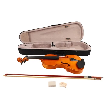 Набор от цигулки в естествена Дървена тон Пълен набор от цигулки с канифольными струни Текстилен калъф за перцето за начинаещи студенти Музикален комплект