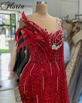 Нови Модни Червени Рокли на Знаменитости и За жени, вечерни рокли с кристали, с едно рамо, Рокля за Годеж 
