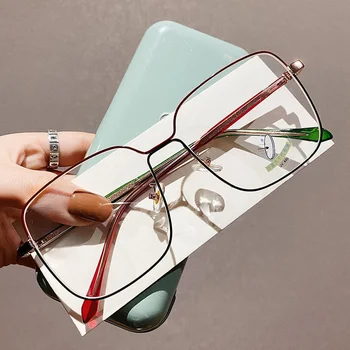 Очила с Анти-синя светлина в голяма рамка, Реколта Квадратни очила, Оптични лещи За жени, Мъже Метални Рамки за Очила