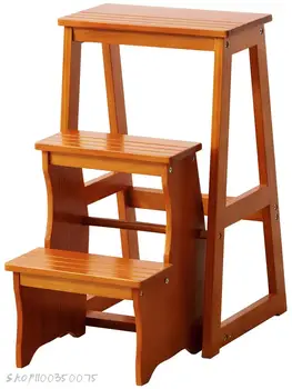 Троянски човек, сгъваема табуретка-стълбища от масивна дървесина, домакински тристепенна висок стол, стол-стълба с двойна употреба, богат на функции на педала за помещения